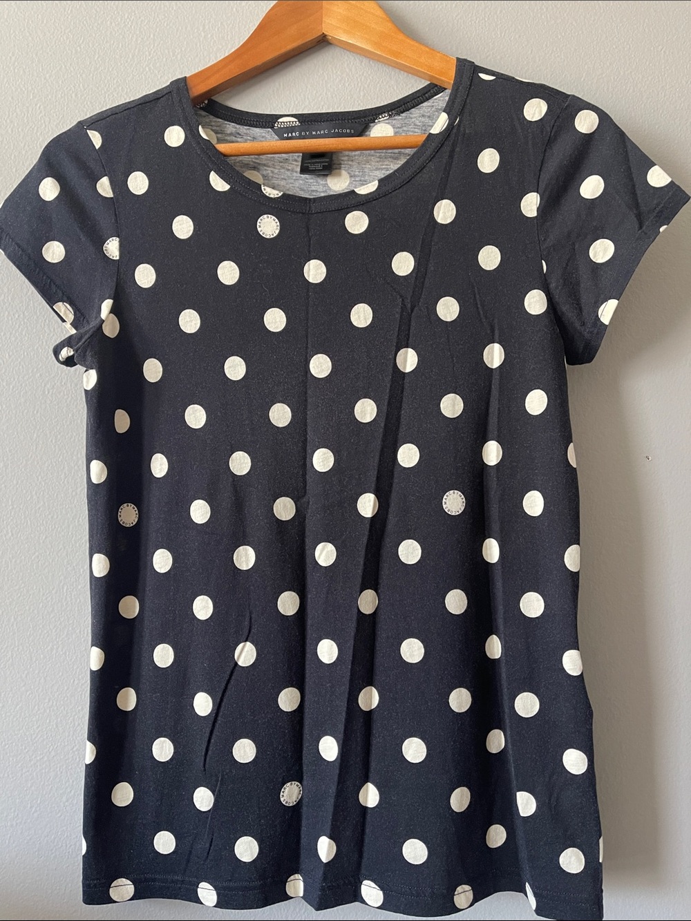 Marc By Marc Jacobs Black and White Polka Dot Short Sleeve Top
